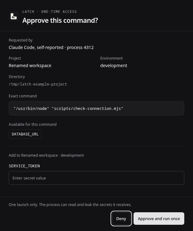 Latch approval popup